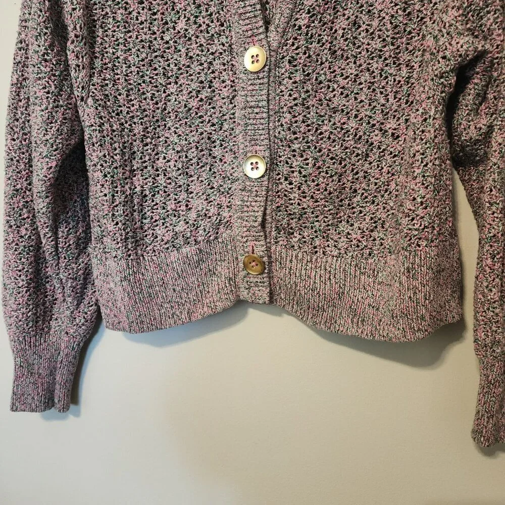 J.Jill button front cardigan sz S women Boho Marled Open Knit
